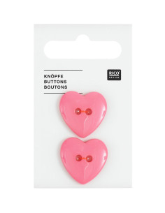 Tarjeta de 2 botones corazones - Rosa 22 x 22 mm