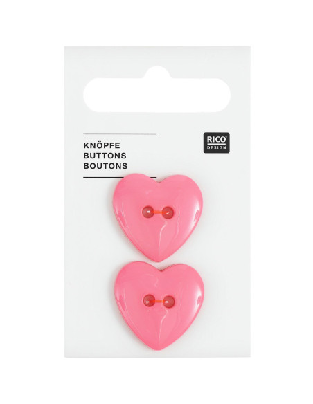 Tarjeta de 2 botones corazones - Rosa 22 x 22 mm