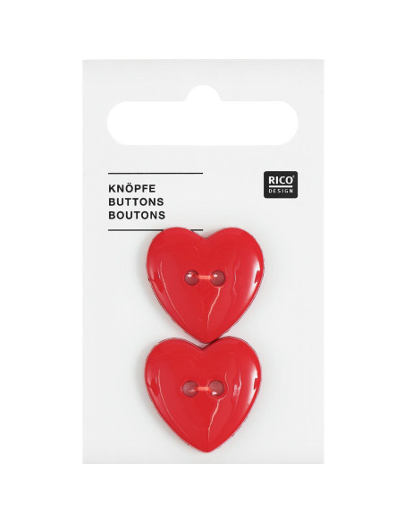 Tarjeta de 2 botones corazones - Rojo 22 x 22 mm