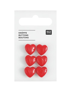 Tarjeta de 6 botones corazones - Rojo 11 x 11 mm