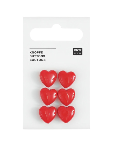 Tarjeta de 6 botones corazones - Rojo 11 x 11 mm
