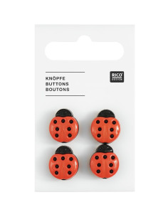 Tarjeta de 4 botones mariquita - Rojo 13 x 15 mm