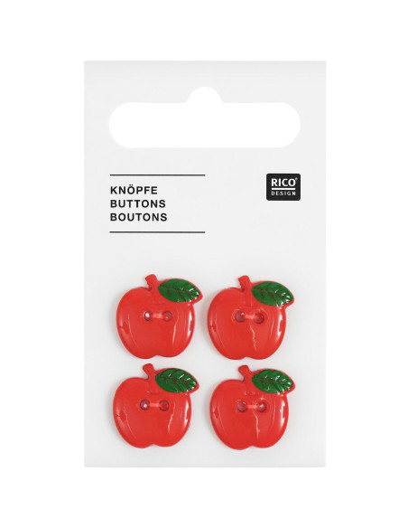 Tarjeta de 4 botones manzanas - Rojo 15 x 16 mm