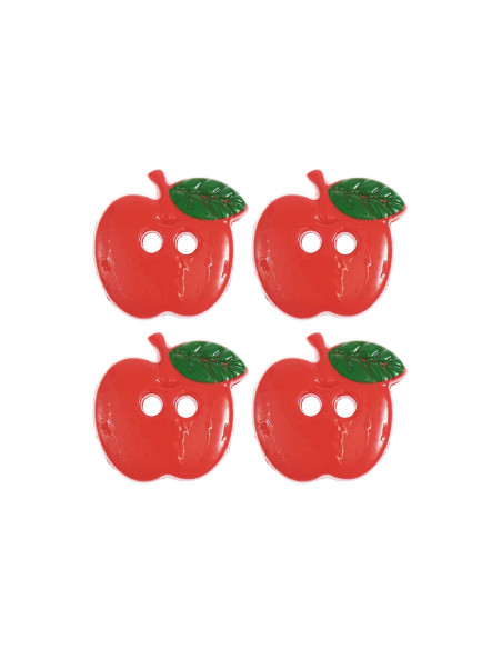 Carte de 4 boutons pommes - Rouge 15 x 16 mm