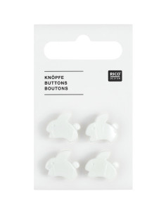 Tarjeta de 4 botones de conejos - Blanco 15 x 13 mm