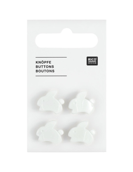 Tarjeta de 4 botones de conejos - Blanco 15 x 13 mm
