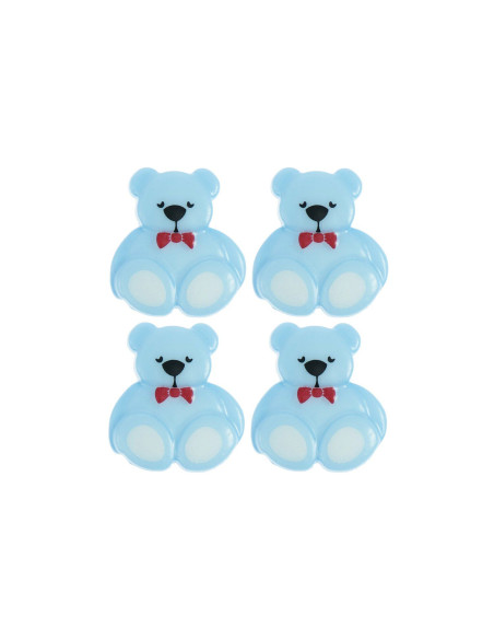 Carte de 4 boutons nounours - Bleu 16 x 18 mm