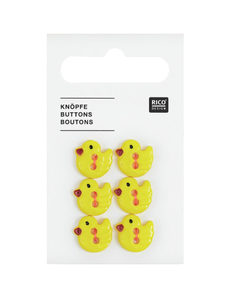 Tarjeta de 6 botones de patos - Amarillo 13 x 12 mm