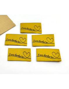 Lote de 5 etiquetas tejidas para coser iré a buscar tu corazón 2