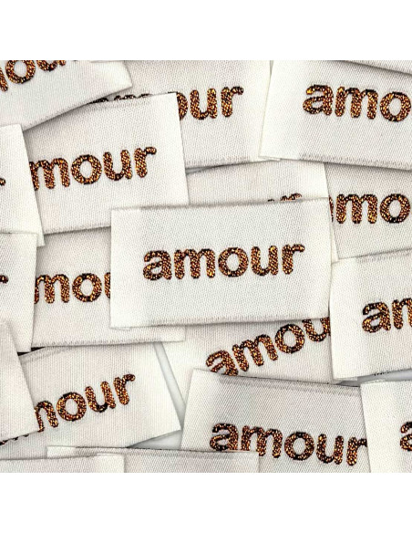 Lote de 5 etiquetas tejidas para coser Amor - Bronce