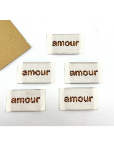 Lot de 5 étiquettes tissées à coudre Amour - Bronze
