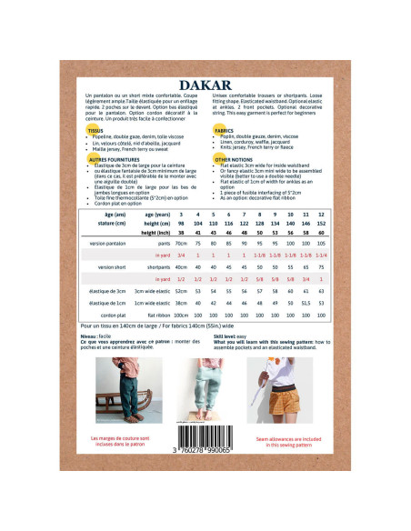 Patrón de pantalón y short Dakar - Ikatee