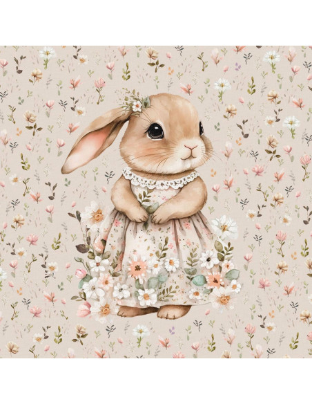 Panel de tela de sudadera ligera 40 cm x 50 cm - Conejita con vestido