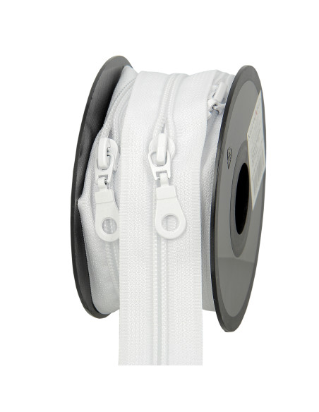 Rollo de 5 metros de cierre de nylon de 5 mm con tiradores - Blanco