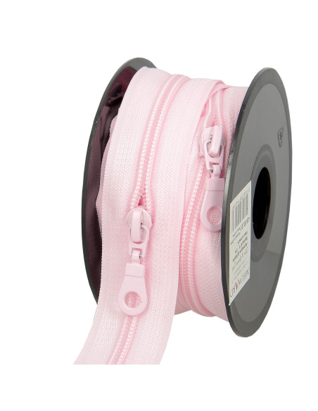 Rollo de 5 metros de cierre de nylon de 5 mm con tiradores - Rosa