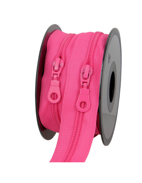 Rollo de 5 metros de cierre de nylon de 5 mm con tiradores - Fucsia