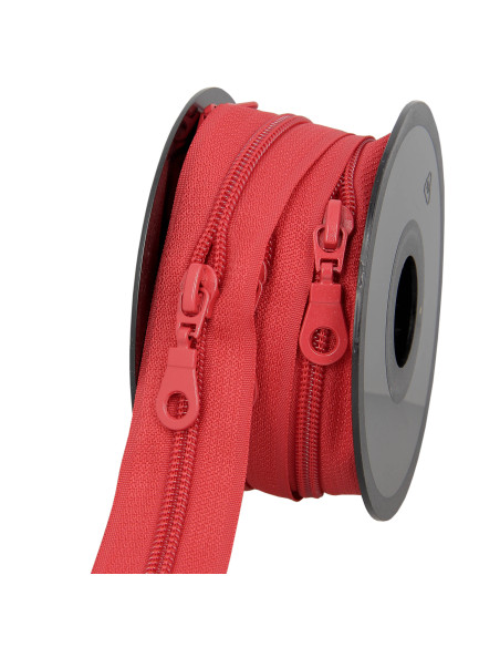 Rollo de 5 metros de cierre de nylon de 5 mm con tiradores - Rojo