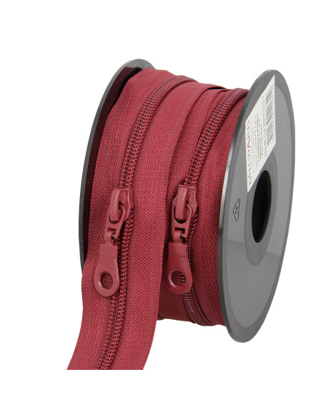 Rollo de 5 metros de cierre de nylon de 5 mm con tiradores - Rojo oscuro