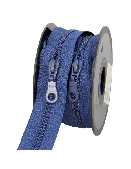 Rollo de 5 metros de cierre de nylon de 5 mm con tiradores - Azul