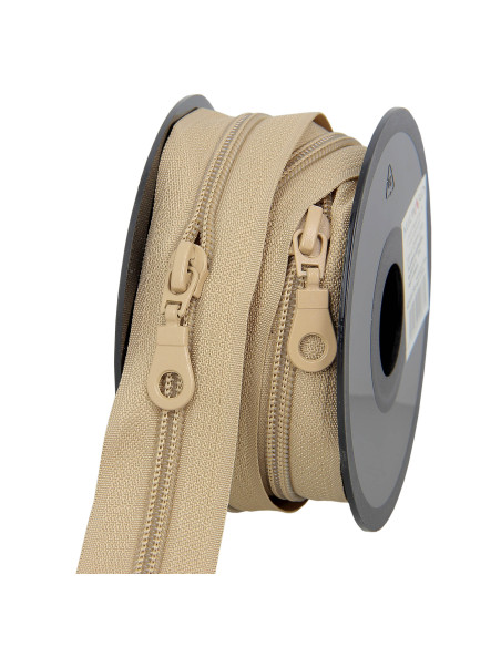 Rollo de 5 metros de cierre de nylon de 5 mm con tiradores - Beige