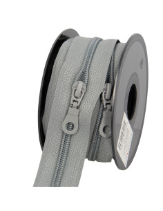 Rollo de 5 metros de cierre de nylon de 5 mm con tiradores - Gris