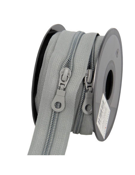 Rollo de 5 metros de cierre de nylon de 5 mm con tiradores - Gris