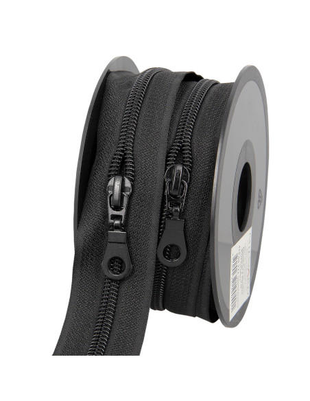 Rollo de 5 metros de cierre de nylon de 5 mm con tiradores - Negro