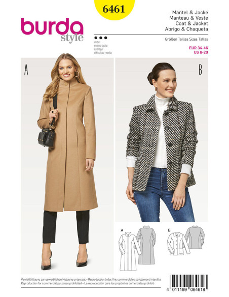 Patrón de abrigo y chaqueta - Burda 6461