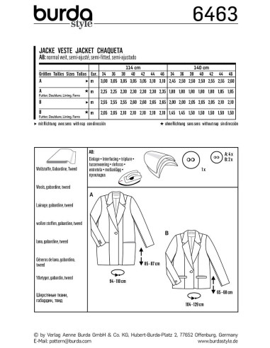 Patrón de chaqueta - Burda 6463
