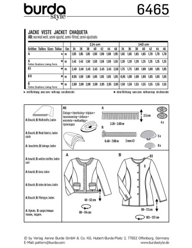Patrón de chaqueta - Burda 6465