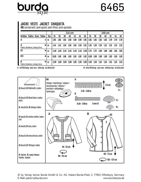 Patrón de chaqueta - Burda 6465