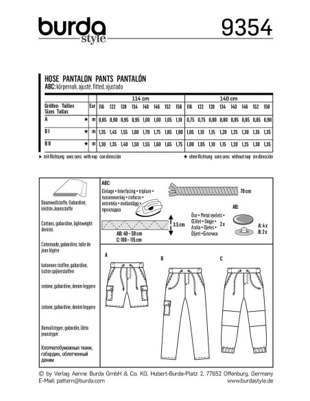 Patrón de pantalón - Burda 9354