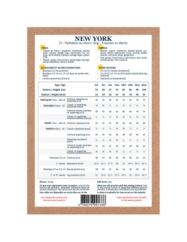 Patron de pantalon et short bébé New-York - Ikatee