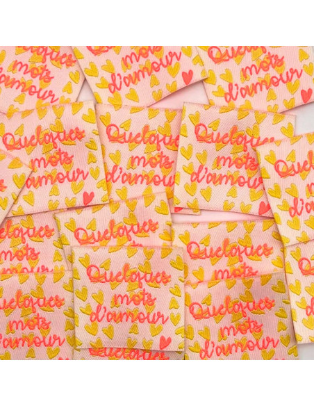 Lote de 5 etiquetas tejidas para coser Algunas palabras de amor - Fluo