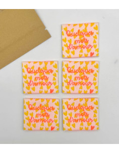 Lote de 5 etiquetas tejidas para coser Algunas palabras de amor - Fluo 2