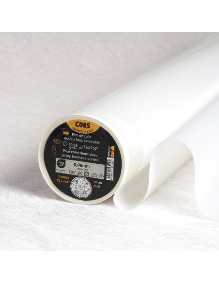 Película de adhesivo de doble cara extensible para telas elásticas - Blanco