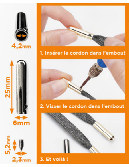 Juego de 10 terminales de metal para cordones con tornillo - Plata