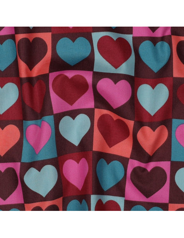 Tejido popelina de algodón - Corazón fondo burdeos