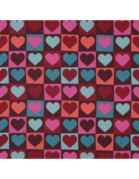 Tejido popelina de algodón - Corazón fondo burdeos