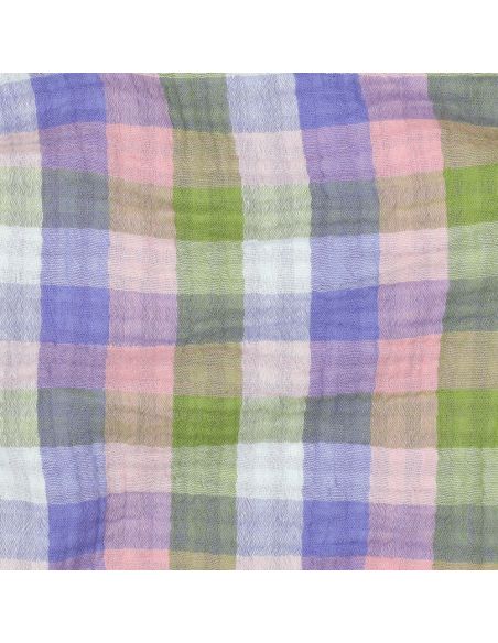 Tejido de doble gasa de algodón a cuadros - Rosa y lavanda