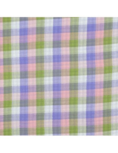 Tejido de doble gasa de algodón a cuadros - Rosa y lavanda