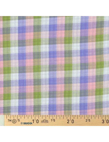 Tejido de doble gasa de algodón a cuadros - Rosa y lavanda