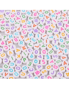 Bolsa de 100 cuentas redondas blancas - Letras multicolores