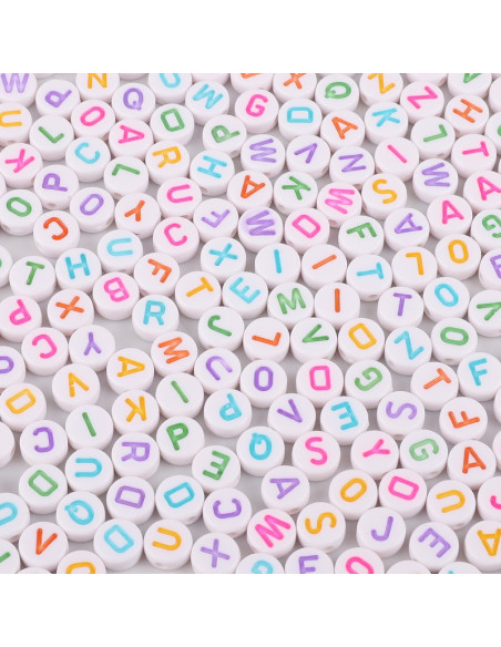 Bolsa de 100 cuentas redondas blancas - Letras multicolores