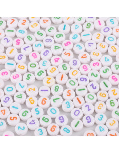 Bolsa de 100 cuentas redondas blancas - Números multicolores