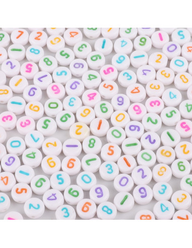 Bolsa de 100 cuentas redondas blancas - Números multicolores