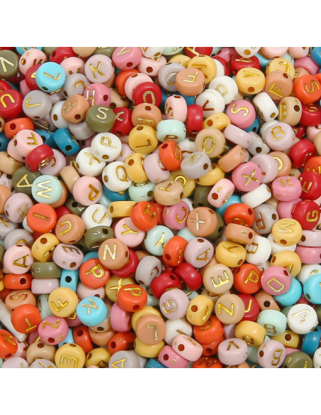 Bolsa de 100 cuentas redondas de colores - Letras doradas