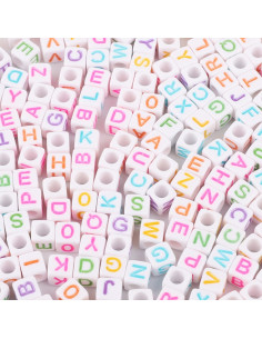 Bolsa de 100 cuentas cuadradas blancas - Letras multicolores