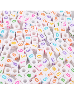 Bolsa de 100 cuentas cuadradas blancas - Números multicolores