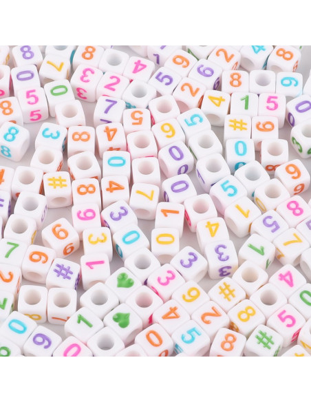 Bolsa de 100 cuentas cuadradas blancas - Números multicolores